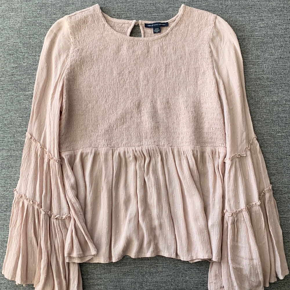 Pale pink flowy long sleeve blouse